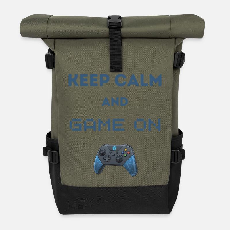 Keep Calm And Game On - Rolltop Rucksack - Olive/Schwarz