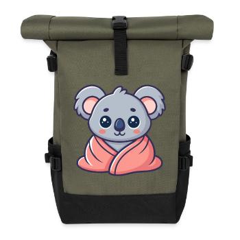 Kawaii-Koala in rosa Laken gewickelt - Rolltop Rucksack - Olive/Schwarz - Vorne