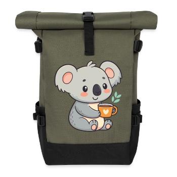 Koala cosy and mug with pastel heart - Roll Top Backpack - olive/black - Front