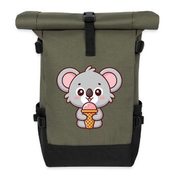 Koala gourmand à la glace pastel - Roll Top Backpack - olive/black - Front