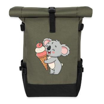 Gourmet-Koala und Eiscreme - Rolltop Rucksack - Olive/Schwarz - Vorne