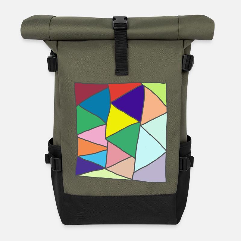 Geometric Glass Mosaic Burst - Roll Top Backpack - olive/black