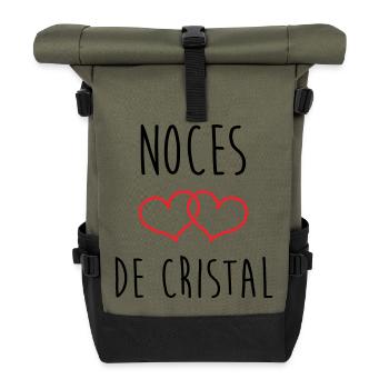 Crystal Wedding 15 Jahre Ehe - Rolltop Rucksack - Olive/Schwarz - Vorne