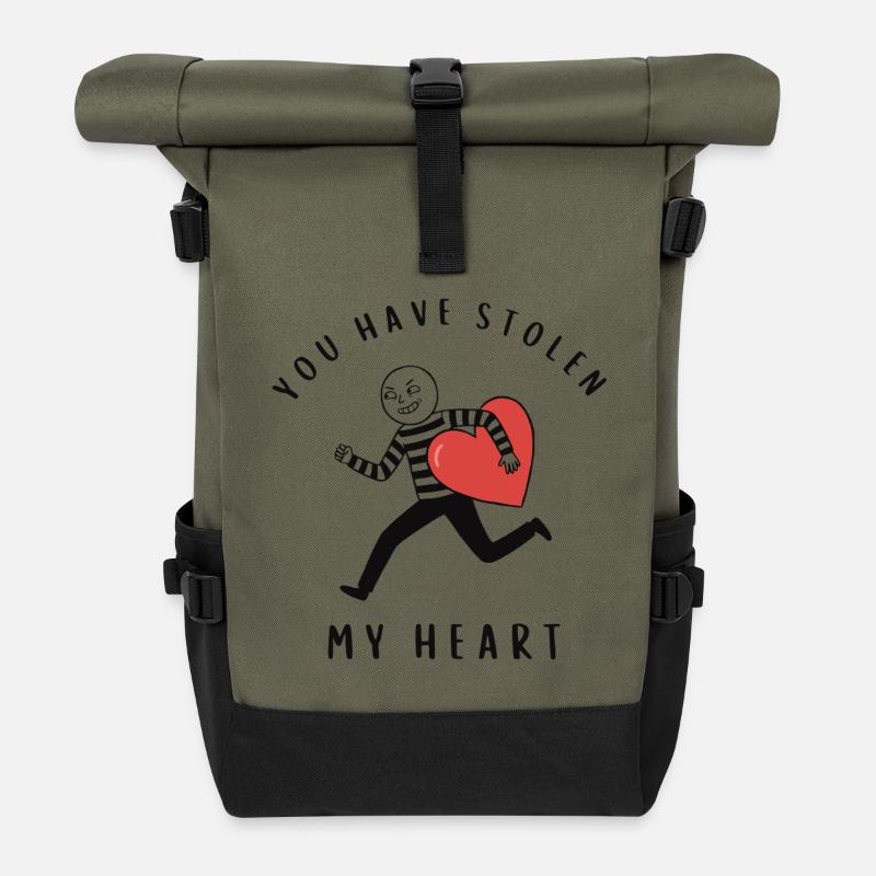 Du hast mein Herz gestohlen, lustiger Dieb Valentine - Rolltop Rucksack - Olive/Schwarz