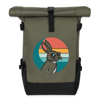 Lapin rétro au soleil - Sac à dos roll top - olive/noir - Devant