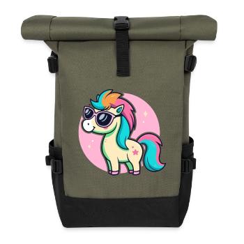 Rainbow Pony Glam Glasses - Roll Top Backpack - olive/black - Front
