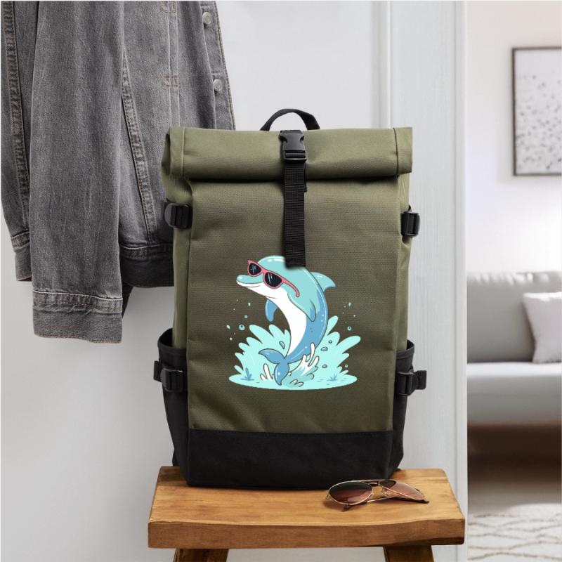 Dolphin Summer Pink Glasses Roll Top Backpack