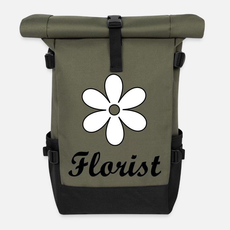Artisan florist sleek floral logo - Roll Top Backpack - olive/black