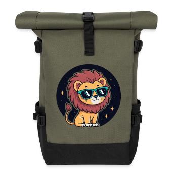 Kosmische Löwen-Sonnenbrille - Rolltop Rucksack - Olive/Schwarz - Vorne