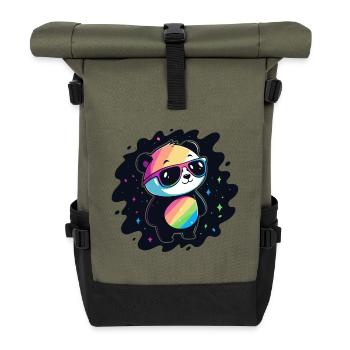Panda Rainbow Galaxy Cool Glasses - Roll Top Backpack - olive/black - Front