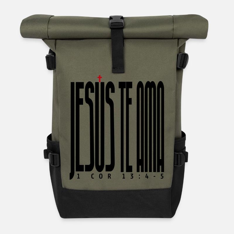 Jesus Loves You 2 - Roll Top Backpack - olive/black