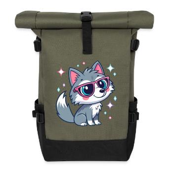 Cute chic wolf with rose-colored glasses - Roll Top Backpack - olive/black - Front