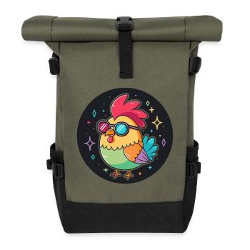 Retro Chicken Neon Glasses - Roll Top Backpack - olive/black - Front