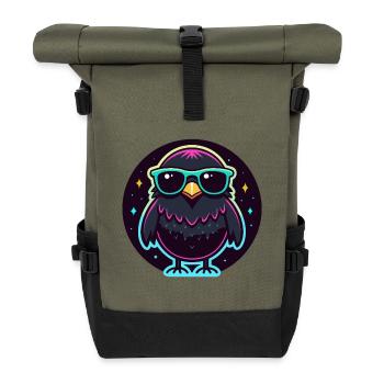 Neonschwarze Eule – auffällige Brille - Rolltop Rucksack - Olive/Schwarz - Vorne