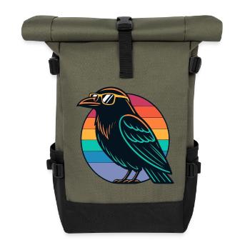 Retro Rainbow Raven - Rolltop Rucksack - Olive/Schwarz - Vorne