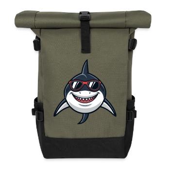 Shark Hipster Rote Brille - Rolltop Rucksack - Olive/Schwarz - Vorne