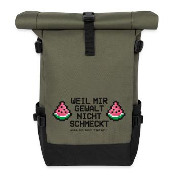 Weil mir Gewalt nicht schmeckt Wassermelone Pixel - Rolltop Rucksack - Olive/Schwarz - Vorne