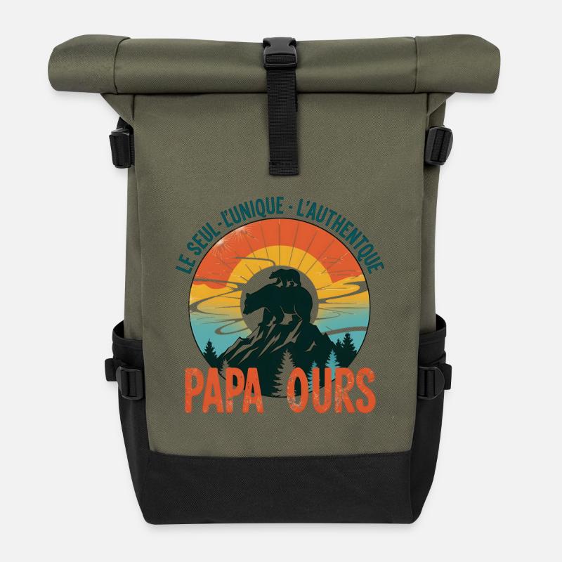 PAPA OURS - Sac à dos roll top - olive/noir