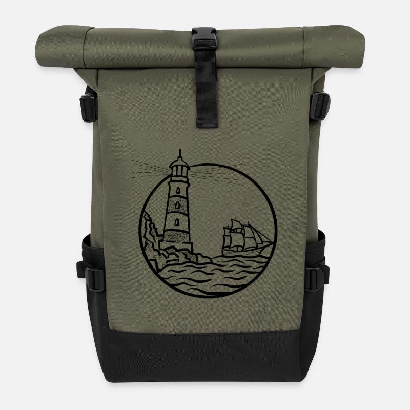 Leuchtturm Schiff - Rolltop Rucksack - Olive/Schwarz