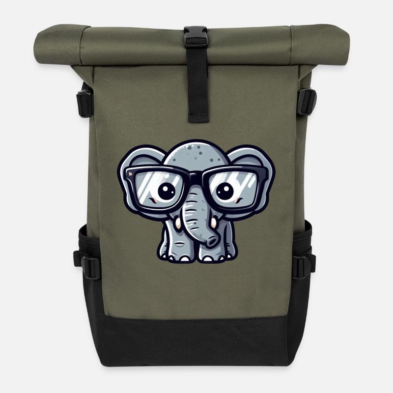 Nerd-Elefant mit Brille - Rolltop Rucksack - Olive/Schwarz