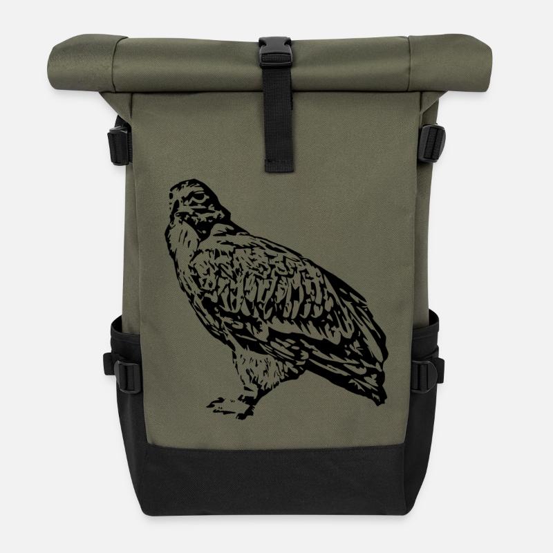 Falken Vogel Vögel - Rolltop Rucksack - Olive/Schwarz