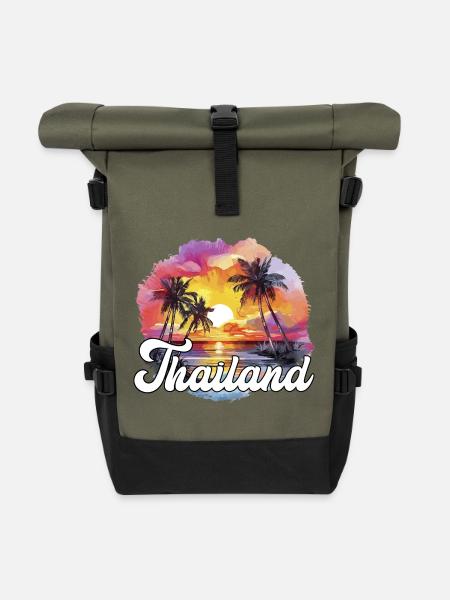 Thailand Reise Reiseziel Urlaubsreise Urlaub - Rolltop Rucksack - Olive/Schwarz