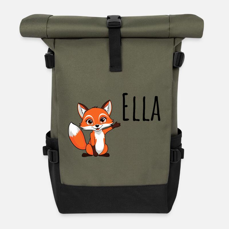 Fuchs - Mein Name ist Ella - Süßes Waldtier - Rolltop Rucksack - Olive/Schwarz
