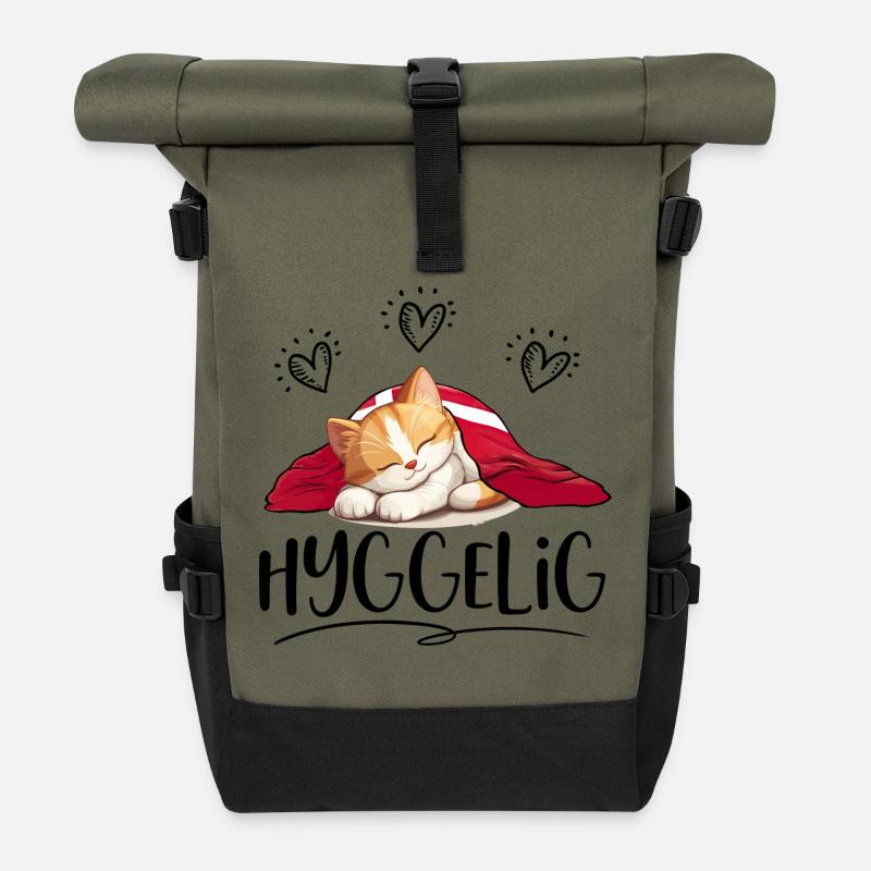 HYGGELIG - HYGGE - Katze orange -b - Rolltop Rucksack - Olive/Schwarz