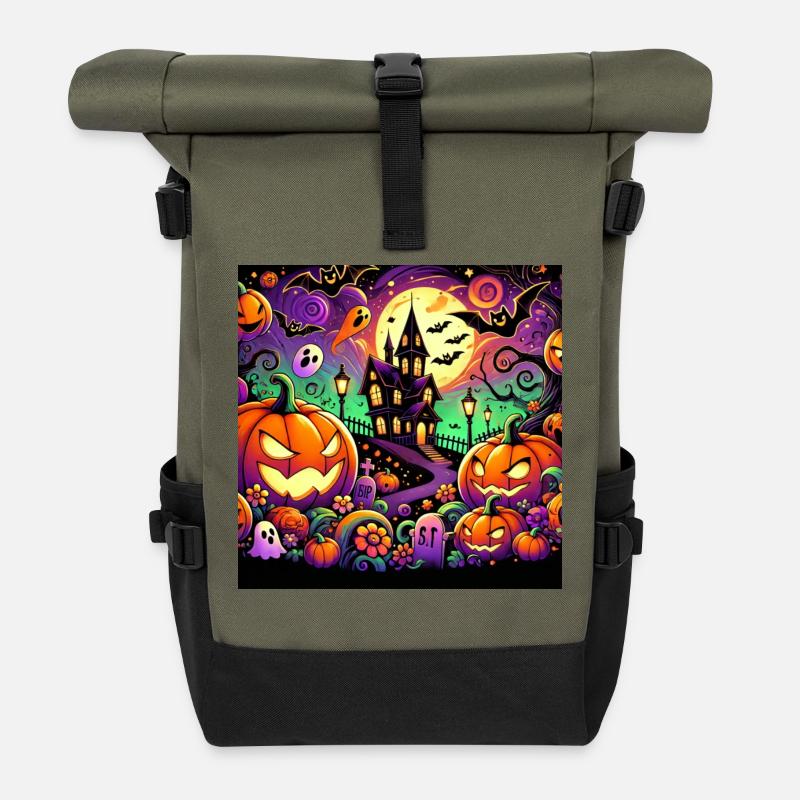 Halloween day - Roll Top Backpack - olive/black