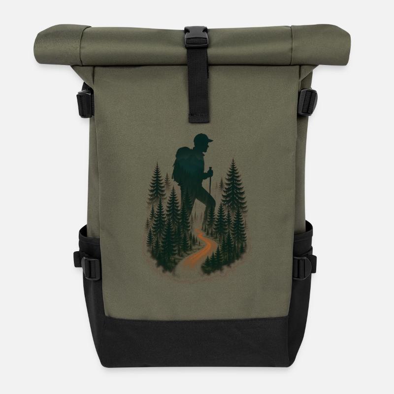Cool hiker pattern - mountain hikes - Roll Top Backpack - olive/black