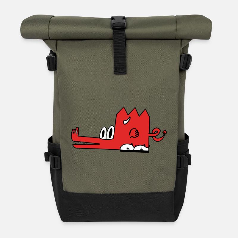 Sparko the dragon - Roll Top Backpack - olive/black