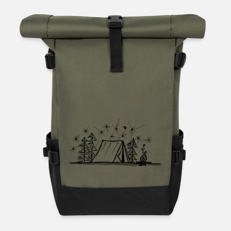 Zelten im Wald - Rolltop Rucksack - Olive/Schwarz