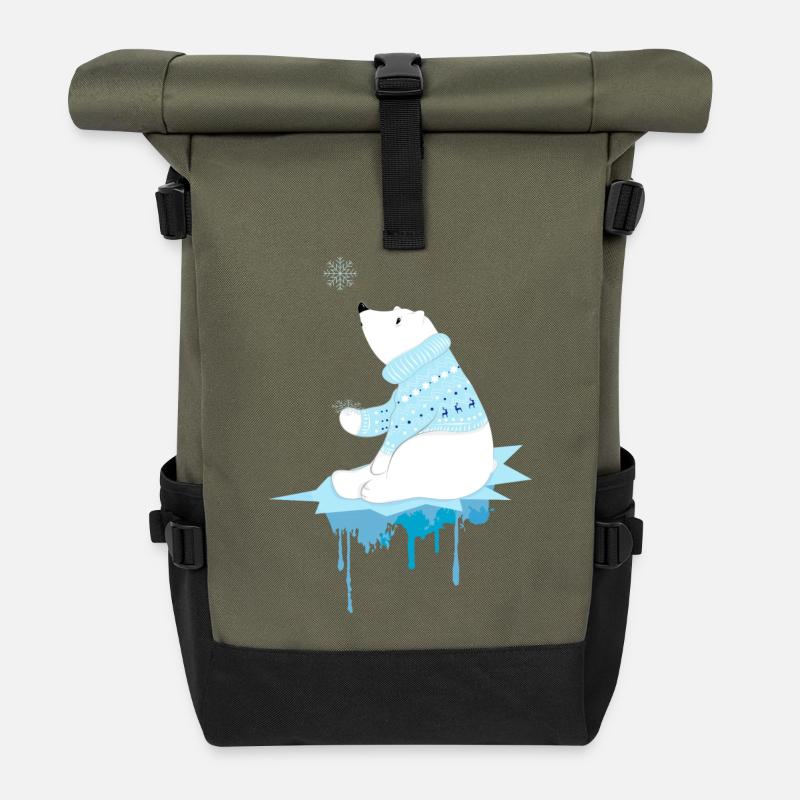 Eisbär mit Schneeflocken - Rolltop Rucksack - Olive/Schwarz