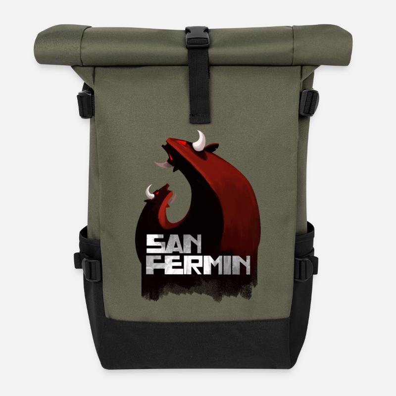 San Fermin Stier - Rolltop Rucksack - Olive/Schwarz