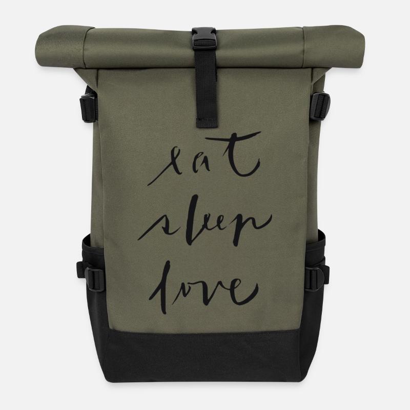 eat-sleep-love - Roll Top Backpack - olive/black