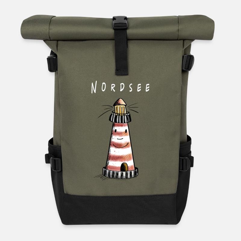 Lustiger Nordsee Leuchtturm Comic - Rolltop Rucksack - Olive/Schwarz