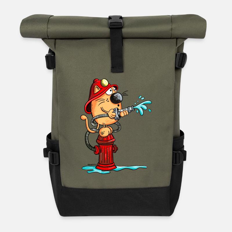 Feuerwehrkatze - Rolltop Rucksack - Olive/Schwarz