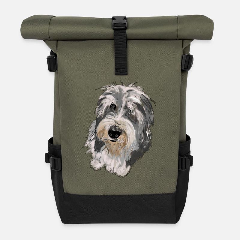 Bearded Collie - Roll Top Backpack - olive/black