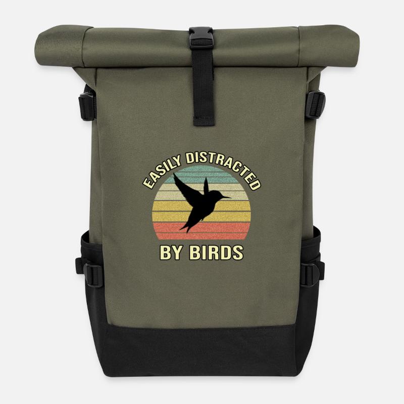 Facilement distrait par les oiseaux - Sac à dos roll top - olive/noir