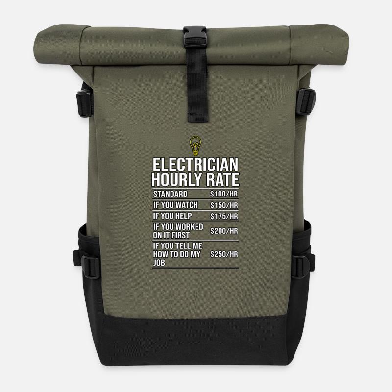 Electrician Hourly Rate Tee - Roll Top Backpack - olive/black