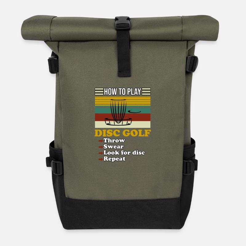 How to Play Disc Golf Retro - Roll Top Backpack - olive/black