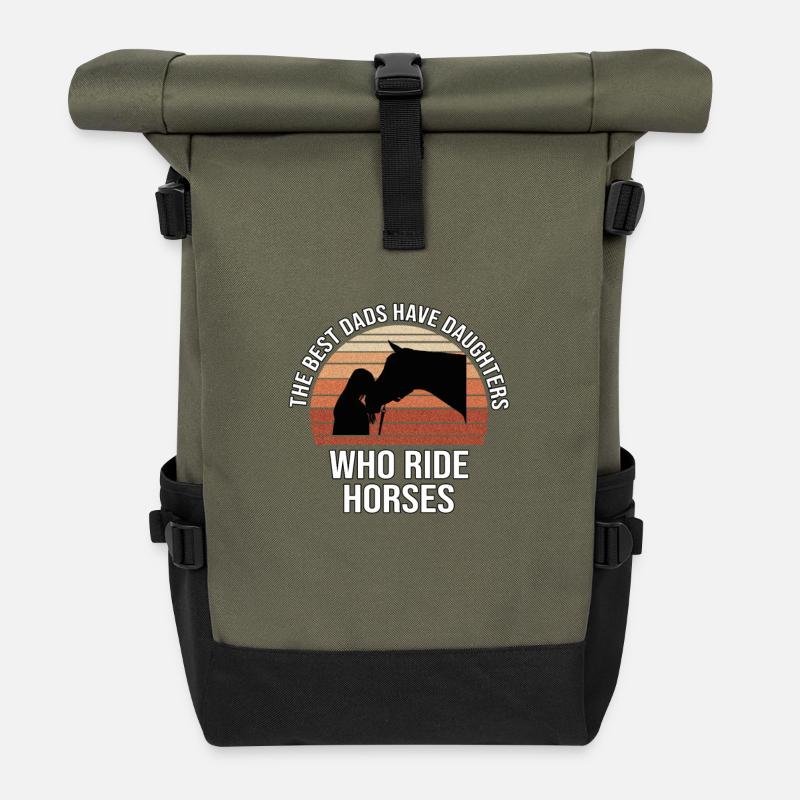 Väter und Töchter, die Pferde reiten - Rolltop Rucksack - Olive/Schwarz