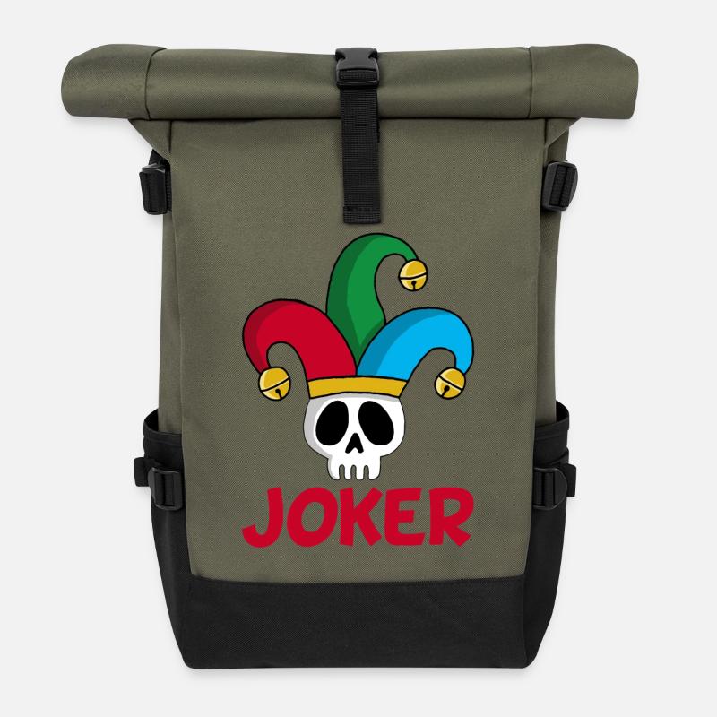 Joker und Schädel - Rolltop Rucksack - Olive/Schwarz