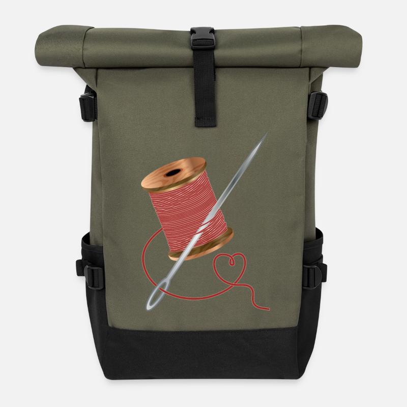 Aiguille et fil à coudre avec beaucoup d’amour - Sac à dos roll top - olive/noir