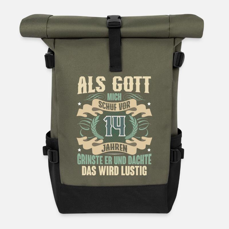 14. Geburtstag Als Gott Mich Schuf Vor - Rolltop Rucksack - Olive/Schwarz