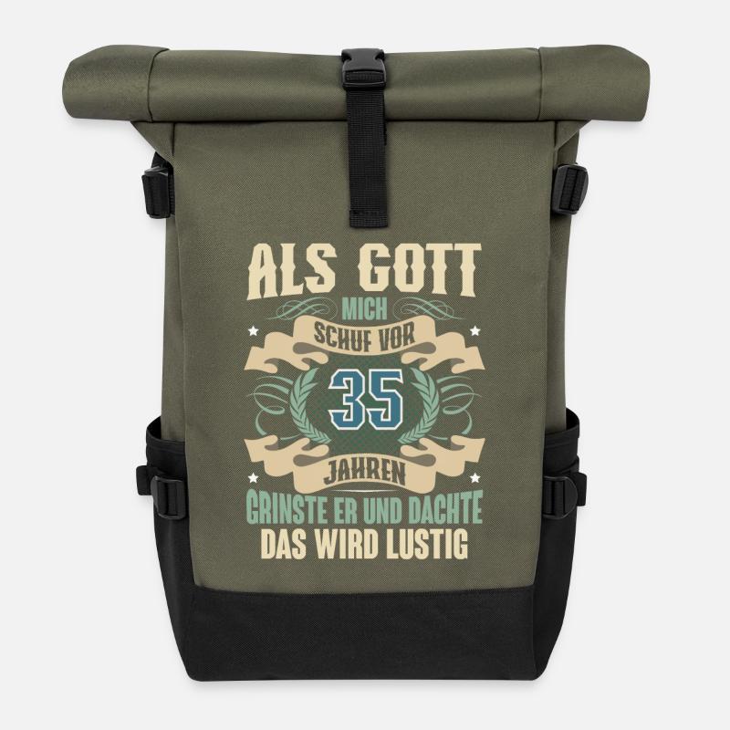 35. Geburtstag Als Gott Mich Schuf Vor - Rolltop Rucksack - Olive/Schwarz