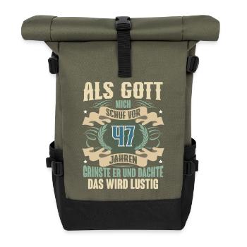 47. Geburtstag Als Gott Mich Schuf Vor - Rolltop Rucksack - Olive/Schwarz - Vorne