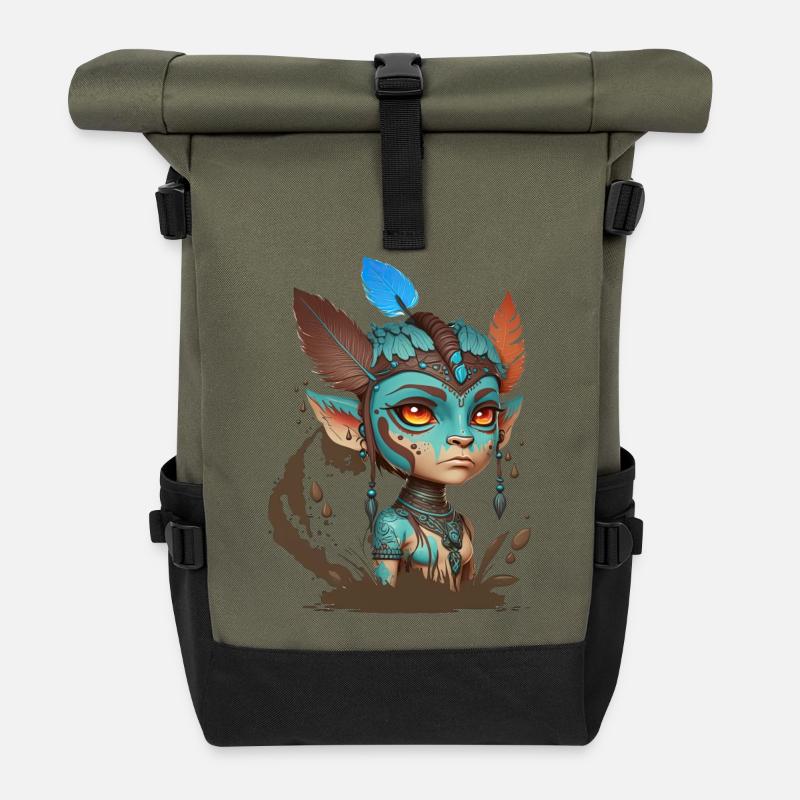 Blaue Maske der Waldgeister – Avatar - Rolltop Rucksack - Olive/Schwarz