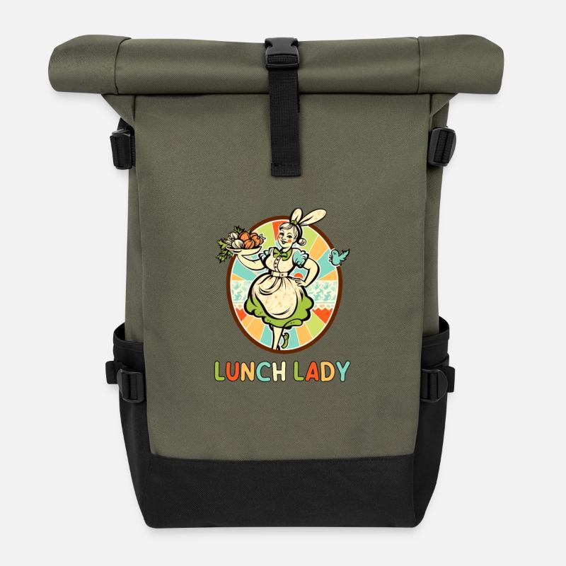 Lunch Lady Retro Apron - Roll Top Backpack - olive/black