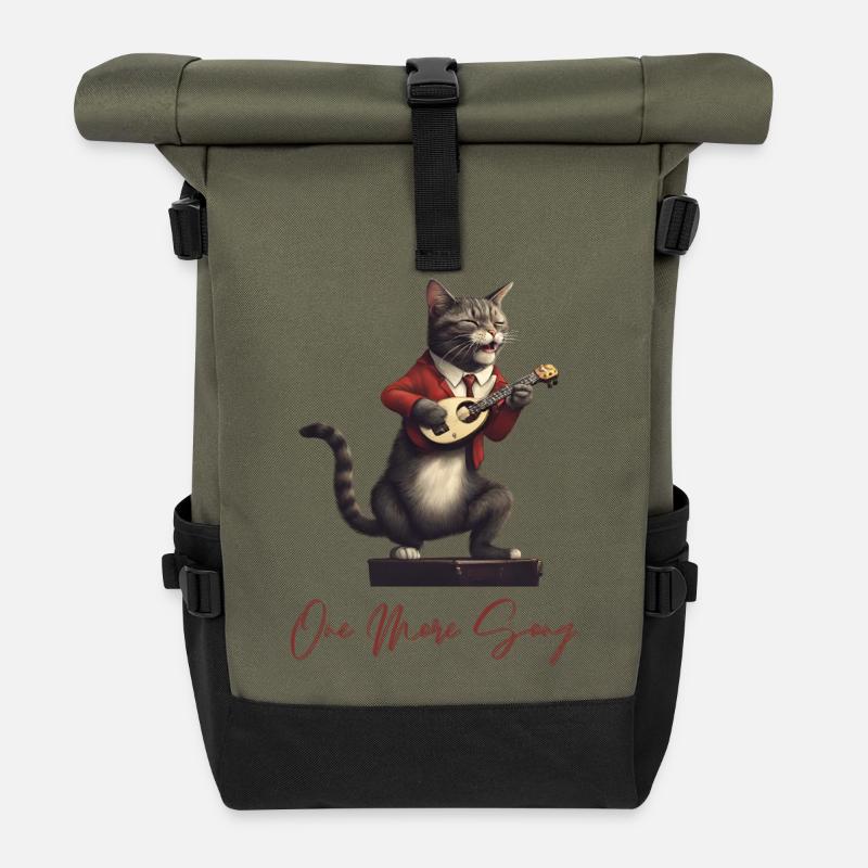 Cat in red suit plays guitar - Roll Top Backpack - olive/black